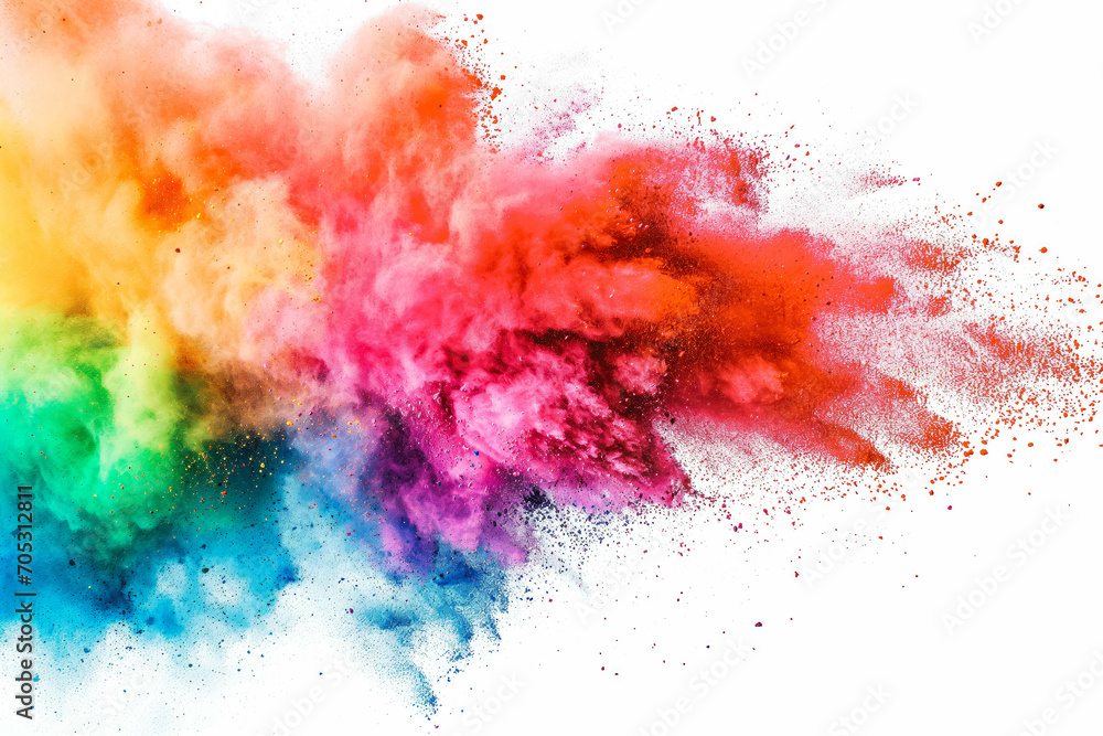 Obraz premium colorful rainbow holi paint color powder explosion isolated white wide panorama background