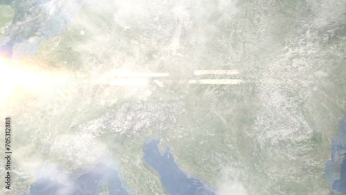Zoom in from space and focus on Amstetten, Austria. 3D Animation. Background for travel intro. Elements of this image furnished by NASA. photo