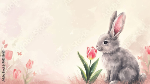 Cute tiny Easter Rabbit with Copyspace