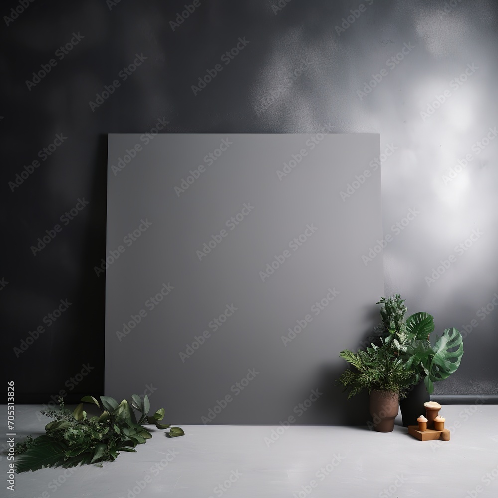 Obraz premium Minimalist dark grey wall with plants