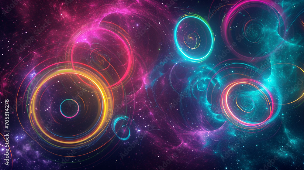 Vibrant Neon Circles Forming An Intricate Tech-inspi View Wallpaper Vibrant Neon Circles Forming An Intricate Tech-inspi View Wallpaper