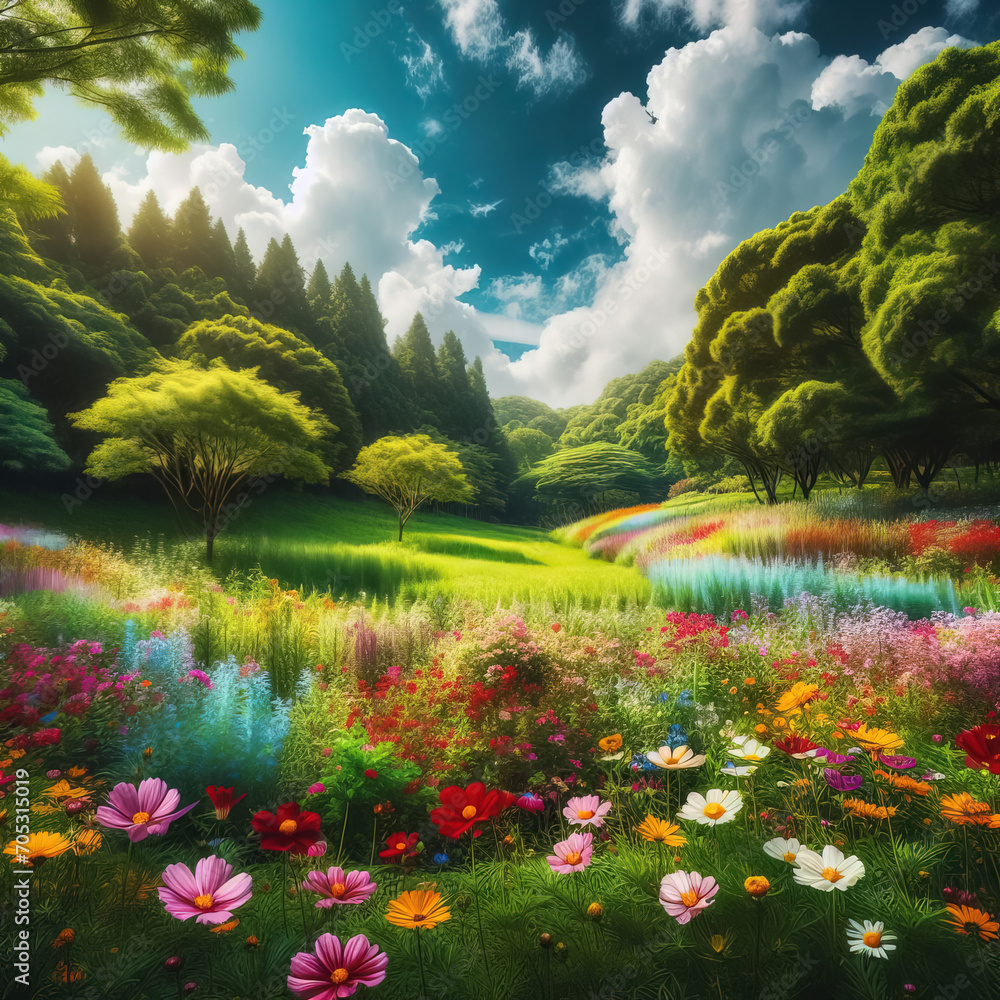 Naklejka premium Beautiful blooming flowers. Spring-summer garden, fairy tale nature
