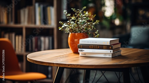 Still life with books and plant photo