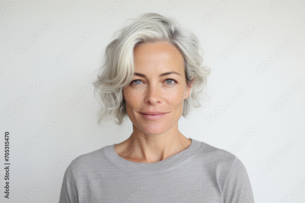 Portrait of a beautiful middle-aged woman with short white hair Portrait of a beautiful middle-aged woman with short white hair