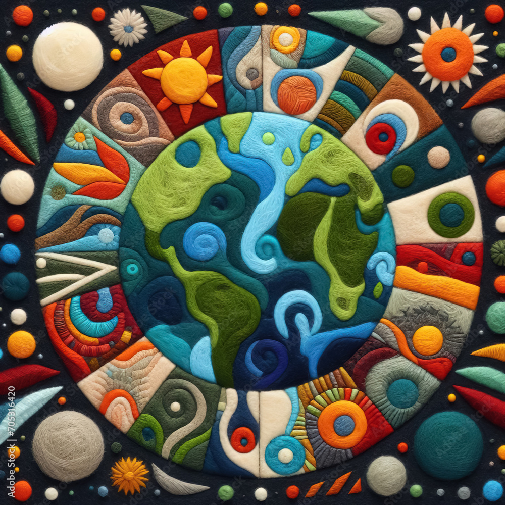 Felt art patchwork, Earth day concept, World environment day