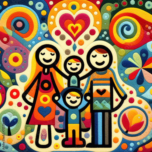 Felt art patchwork, happy family concept