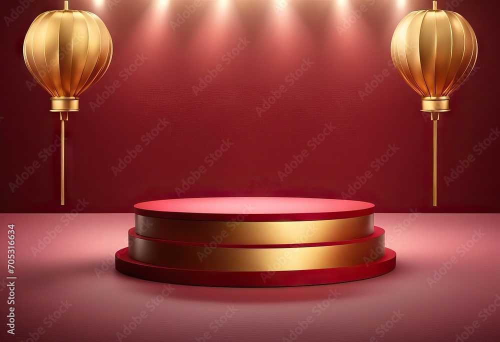 Realistic 3D dark red gold cylinder pedestal podium with wavy shape layers background Abstract minimal scene mockup product stage showcase Promotion display Happy lantern day concept Vector EPS10 Realistic 3D dark red gold cylinder pedestal podium with wavy shape layers background Abstract minimal scene mockup product stage showcase Promotion display Happy lantern day concept Vector EPS10