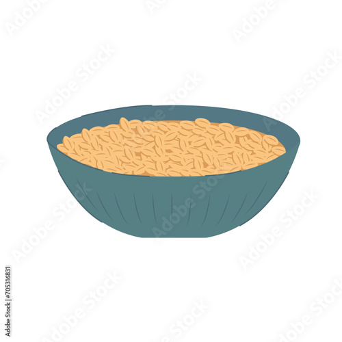 Oatmeal Porridge in blue Bowl. Vector illustration of healthy breakfast.