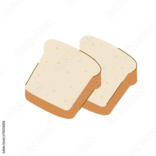 Sliced white bread, toast bread, roasted crouton vector illustration isolated on a white background. Bakery product in flat style.