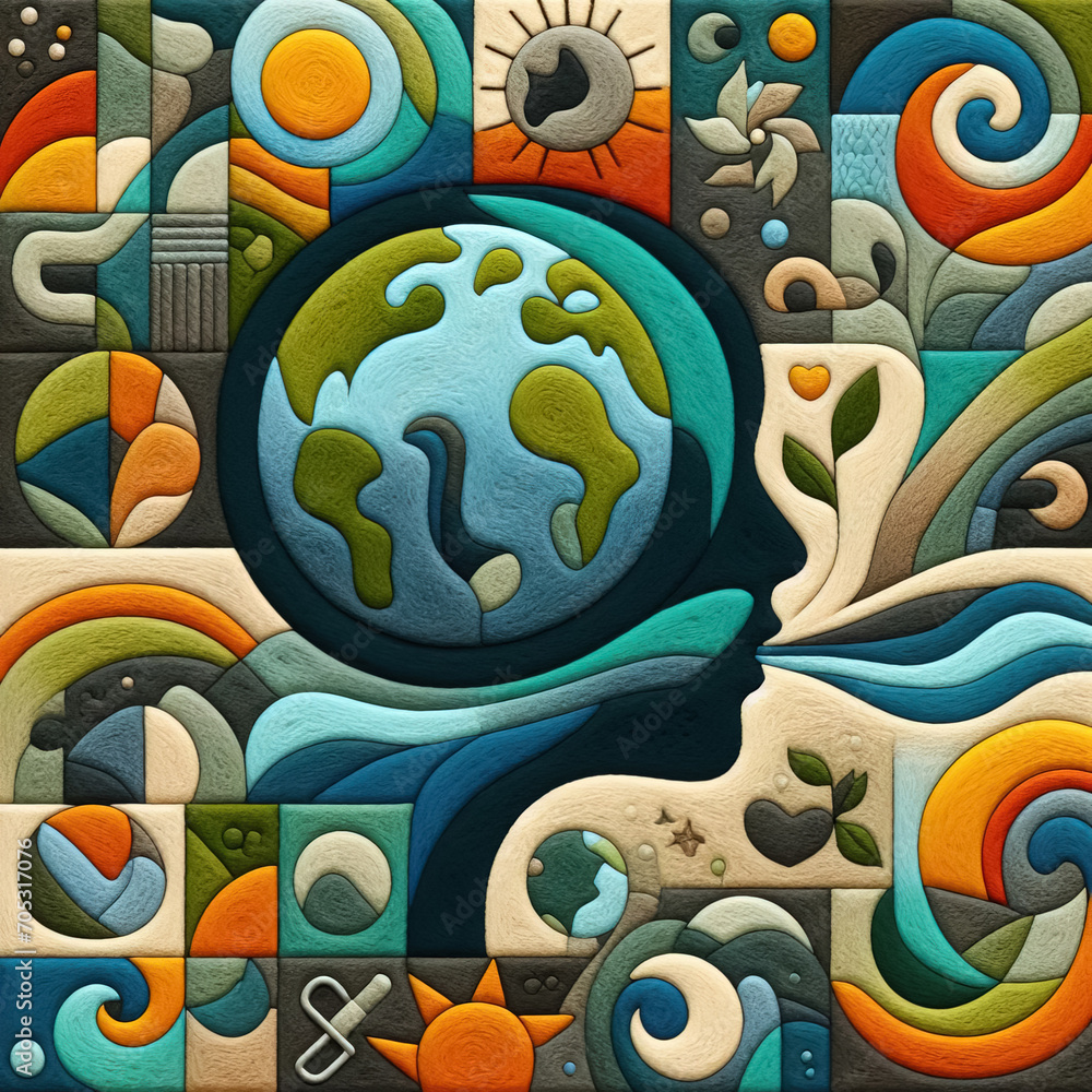 Felt art patchwork, Earth day concept, World environment day Felt art patchwork, Earth day concept, World environment day