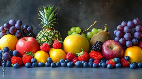 Various kinds of brightly colored fruits are piled up everywhere.