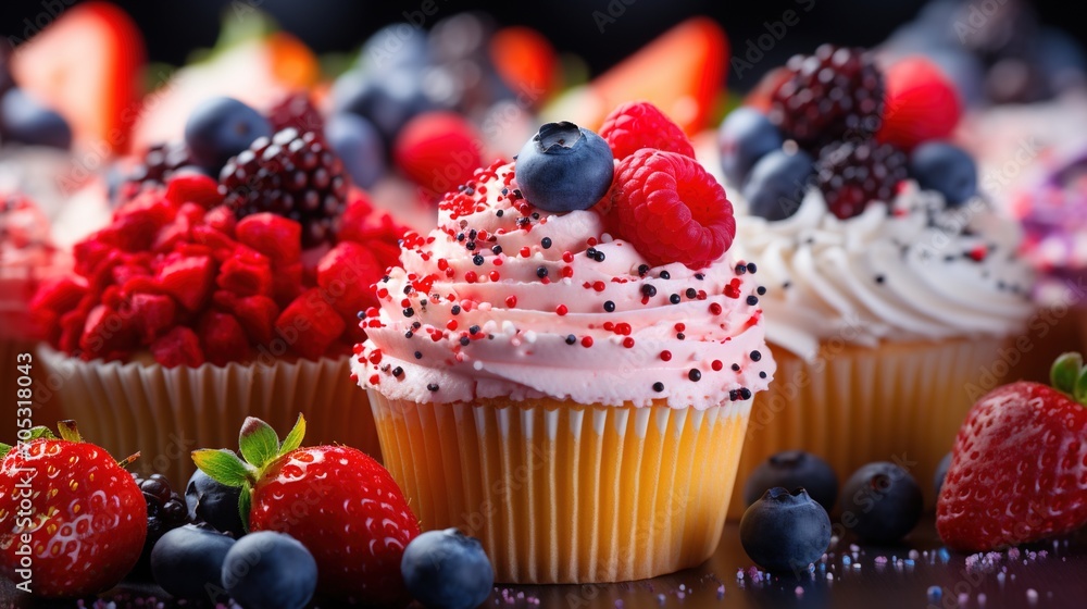 Delectable Cupcakes Topped with Fresh Berries