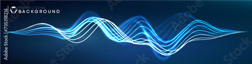 Sound wave audio abstract background. Network connections music wave pulse. Blue technology background. Network stream