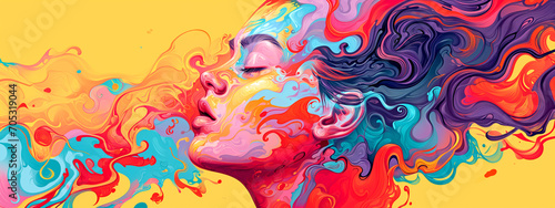 Woman Immersed in the Subconscious - Psychedelic Illustration