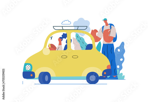 Mutual Support: Assistance in parking the car -modern flat vector concept illustration of man assisting woman with parallel parking A metaphor of voluntary collaborative exchanges of resource, service