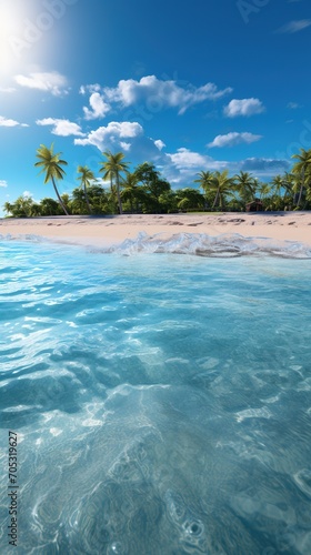 Beachfront with palm trees and white sand © duyina1990