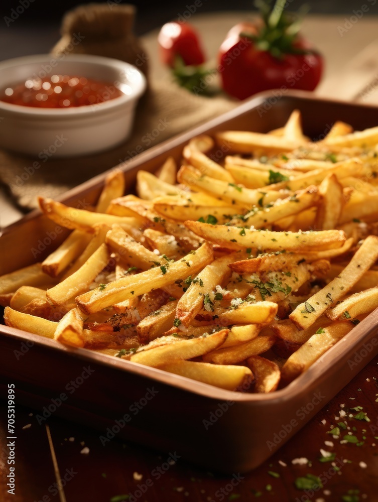 French fries is cooking into deep fryer at kitchen. Generative AI French fries is cooking into deep fryer at kitchen. Generative AI