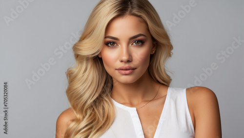Portrait of a Beautiful Young Blonde Columbian Latina Model Woman on Studio Background  photo