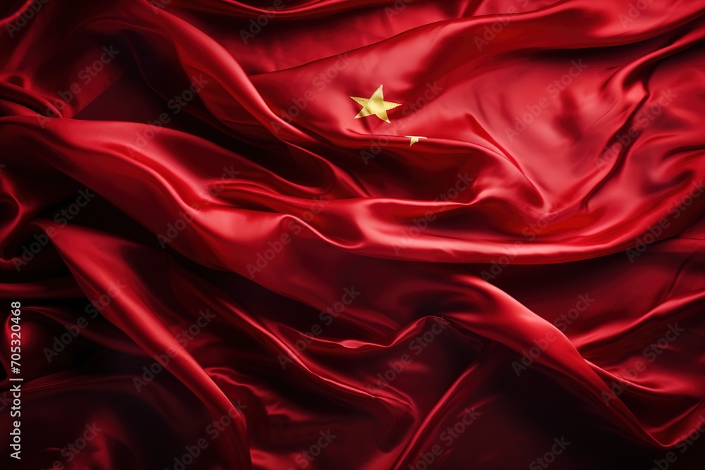 Obraz premium Red Chinese flag made of silk