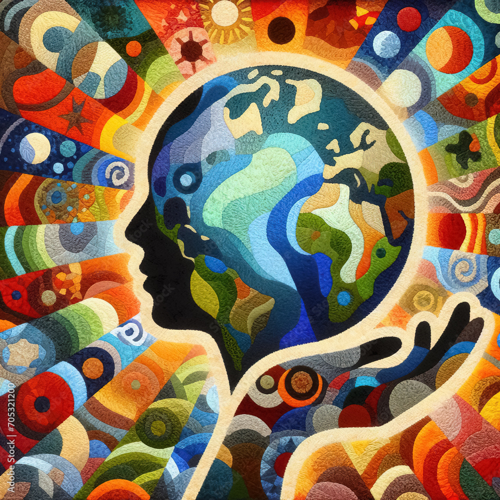 Felt art patchwork, World health day concept, Our planet, our health Felt art patchwork, World health day concept, Our planet, our health