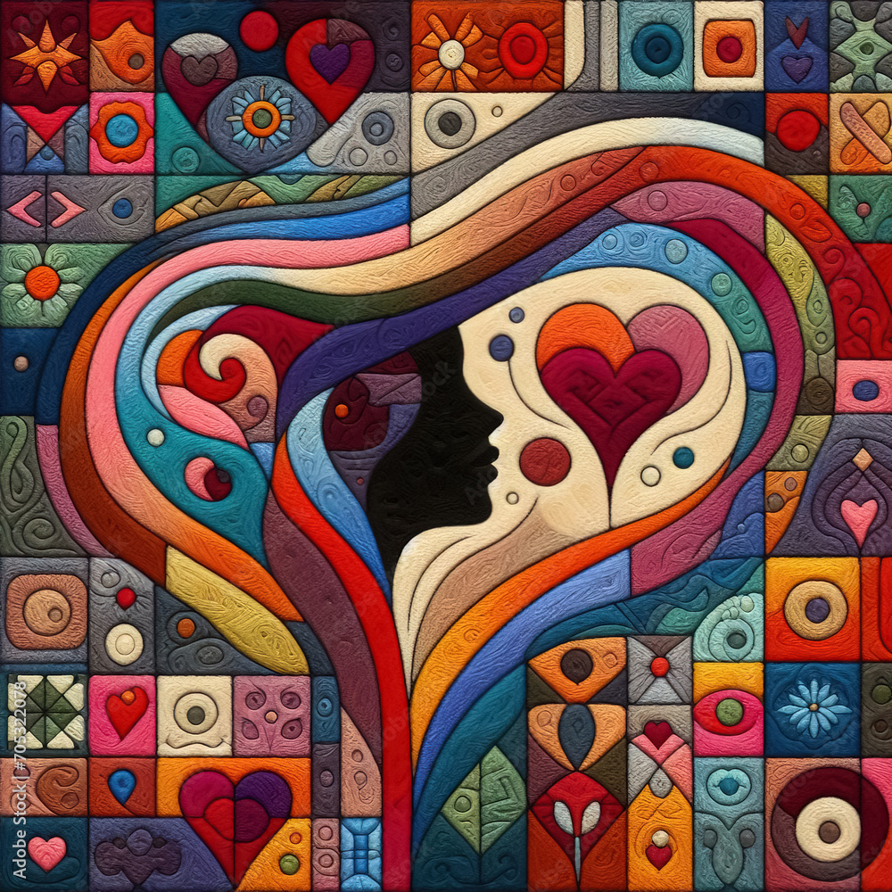 Felt art patchwork, valentine's day concept