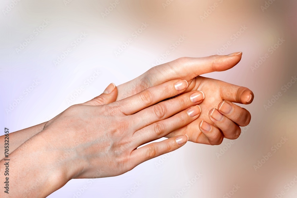 Fototapeta premium Young woman hands touching her palms