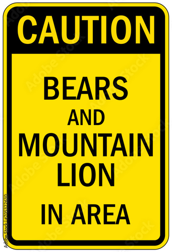 Directional hiking trail safety sign bears and mountain lion in area