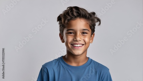 Boy Wearing Blue T-Shirt Smiling With White Teeth, Isolated Background, Studio Shot, Advertising Shooting