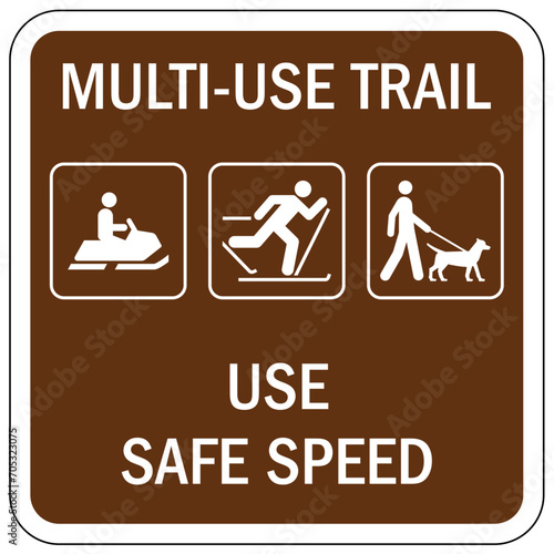 Directional hiking trail safety sign multi use trail, use safe speed
