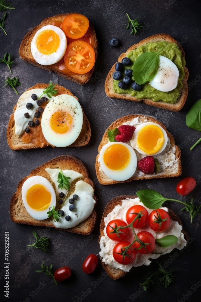 Open boiled egg sandwiches. Generative AI Open boiled egg sandwiches. Generative AI
