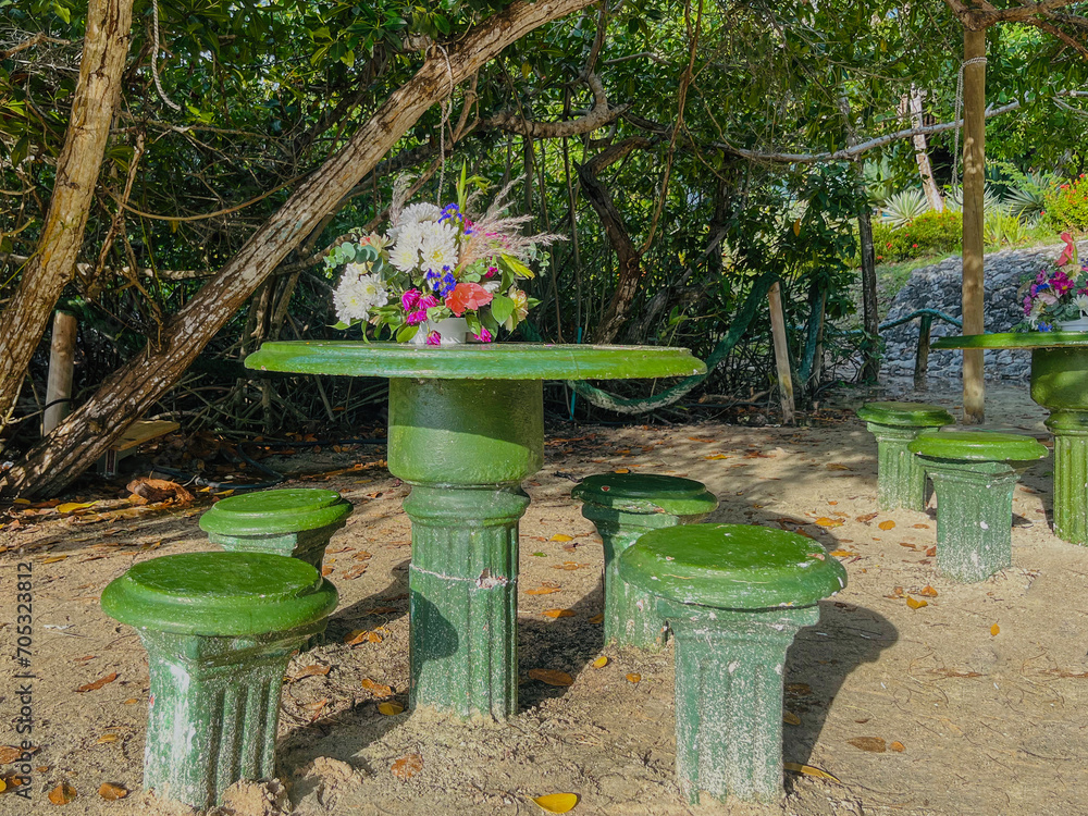 beach dining room with flower vase and nature beach dining room with flower vase and nature