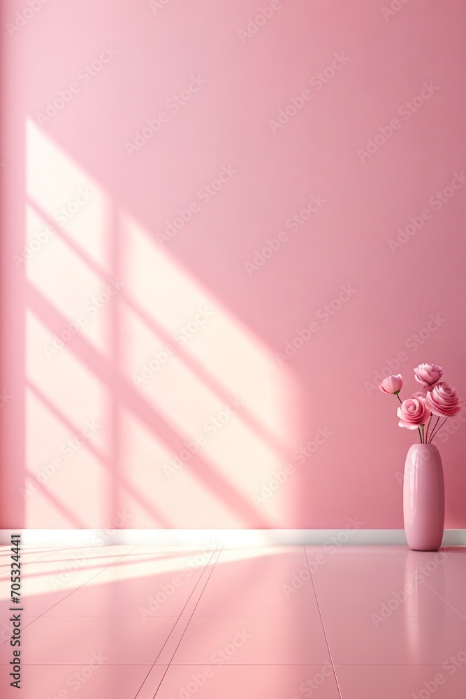 pink room with vase of flowers