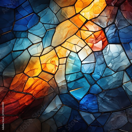Stained glass mosaic artwork with vibrant colors