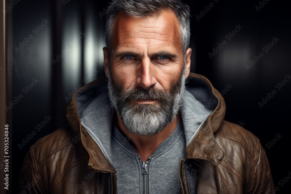 Portrait of a handsome mature man with a beard and mustache. Men's beauty, fashion.