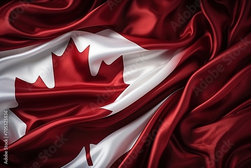 A Canadian flag made of red and white silk photo