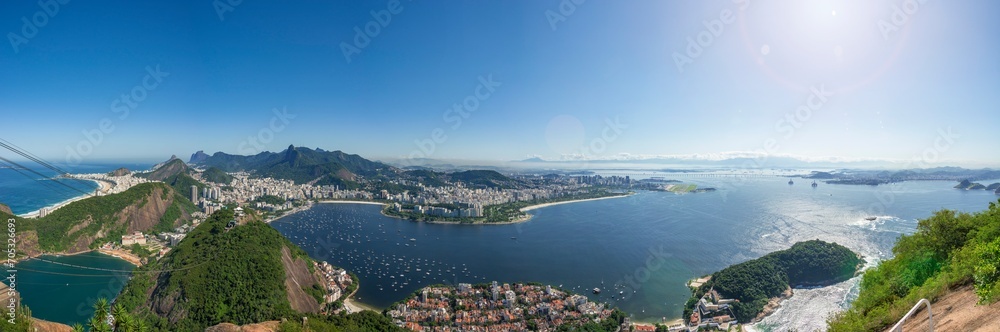 Rio de janeiro Brazil. 180º panoramic view of the city from Sugarloaf Mountain. High definition. 96 megapixels. Copacabana, Urca, Red Beach, Botafogo, Flamengo, Corcovado, Statue of Christ, Airport...