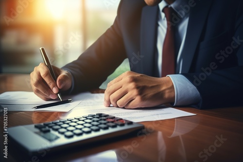 Businessman signs contract near window