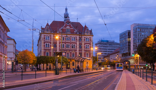 Fotografija Nightlife of illuminated central Szeged streets, Hungary