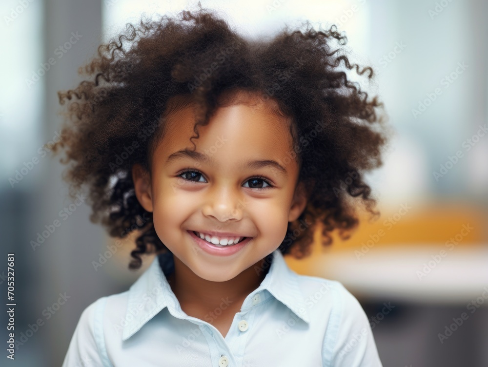 Afroamerican Girls' Education. Happy beautiful afro Girl is smilling. Generative AI Afroamerican Girls' Education. Happy beautiful afro Girl is smilling. Generative AI