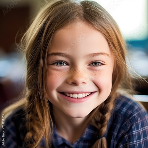 Girls' Education. Happy beautiful Girl is smilling. Generative AI