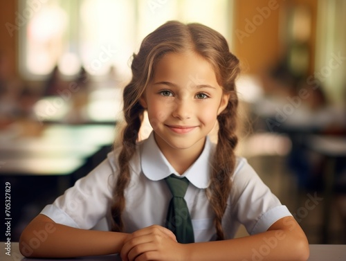 Girls' Education. Happy beautiful Girl is smilling. Generative AI