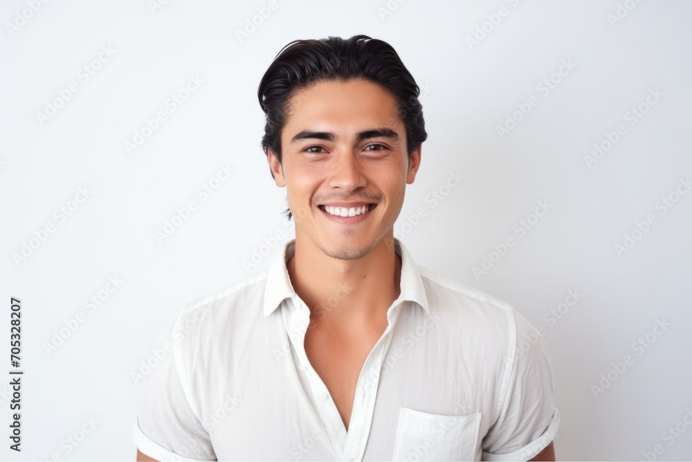 Portrait of a handsome young man smiling while standing against white background Portrait of a handsome young man smiling while standing against white background