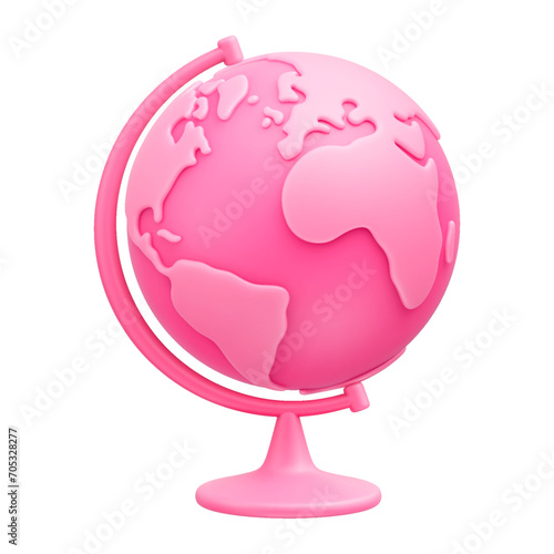 Pink cute cartoon world globe with stand 3d vector icon on white background. Love around the world and Happy Valentine's day concept. Pink world. Love, peace and kindness in the whole world concept