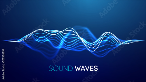 Sound wave blue technology background. Music wave futuristic big data background.