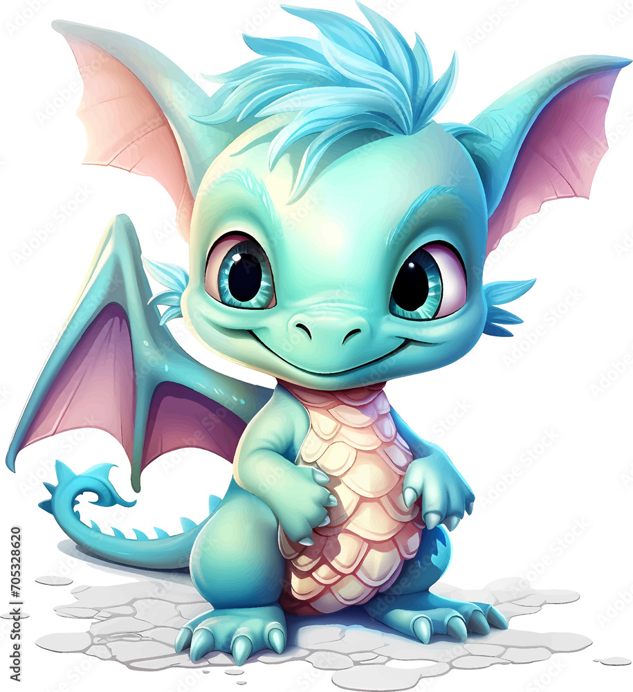 Fototapeta premium Cute baby dragon cartoon with transparent background