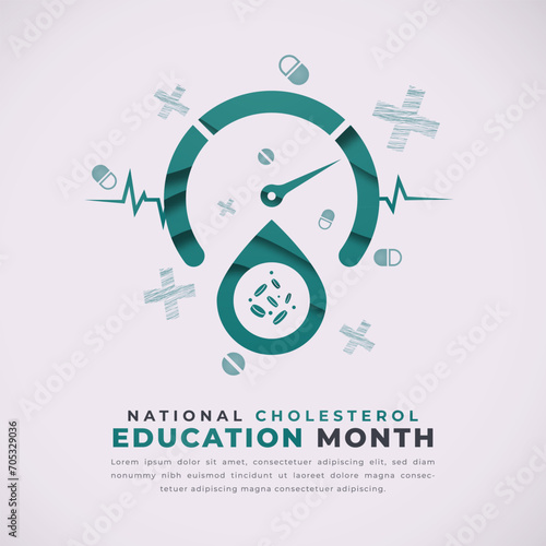 National Cholesterol Education Month Paper cut style Vector Design Illustration for Background, Poster, Banner, Advertising, Greeting Card