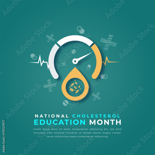 National Cholesterol Education Month Paper cut style Vector Design Illustration for Background, Poster, Banner, Advertising, Greeting Card