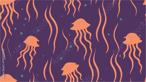 Horizontal pattern of sea fishes, seamless. Vector Illustration. Colorful illustration in doodle style with leaves. Fish. Vector. Tunny Seafood fish background.