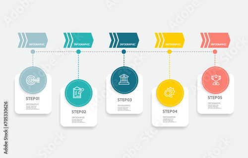 abstract timeline infographic element business data visualization steps report layout template background with business line icon 5 steps