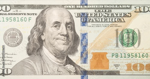 Benjamin Franklin on hundred dollar bill usd. Facial expressions of United States president. Smile face blink, happy. Funny character animation of the USA money. Finance Business Investment concept photo